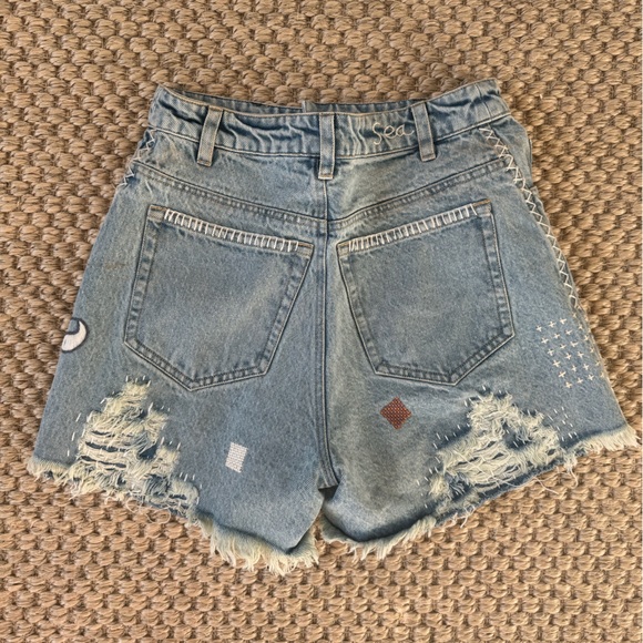 SEA NY Marion mended denim shorts blue size 00 - Picture 6 of 10